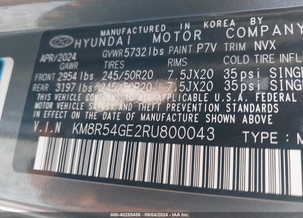 2024 HYUNDAI PALISADE LIMITED VIN: KM8R54GE2RU800043