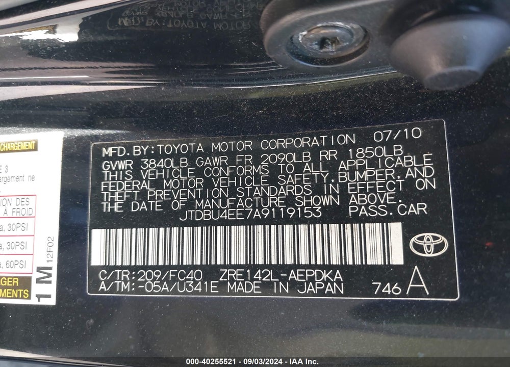 2010 TOYOTA COROLLA LE VIN: JTDBU4EE7A9119153
