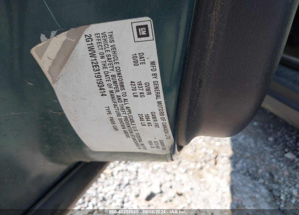 2001 CHEVROLET MONTE CARLO LS VIN: 2G1WW12E319193414