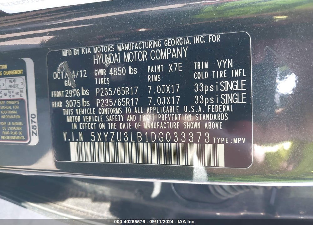 2013 HYUNDAI SANTA FE SPORT VIN: 5XYZU3LB1DG033373