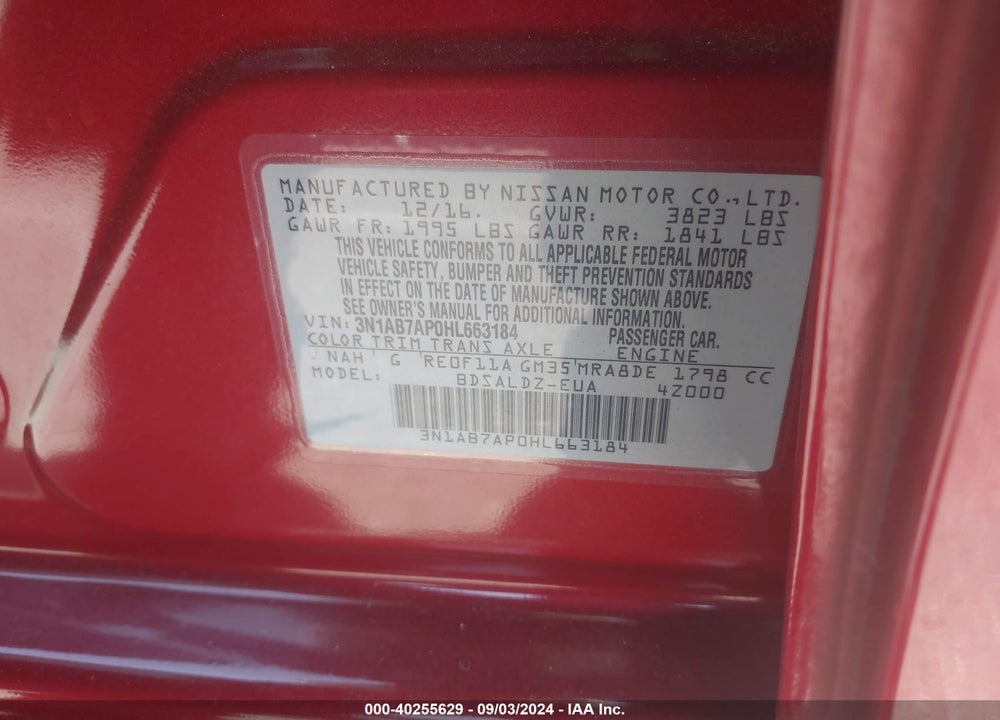 2017 NISSAN SENTRA VIN: 3N1AB7AP0HL663184