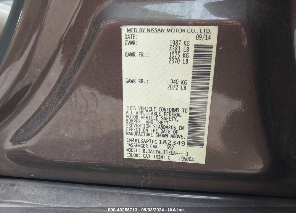 2015 NISSAN ALTIMA 3.5 SL VIN: 1N4BL3AP3FC182349