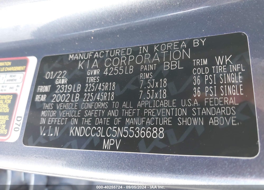 2022 KIA NIRO TOURING SE VIN: KNDCC3LC5N5536688