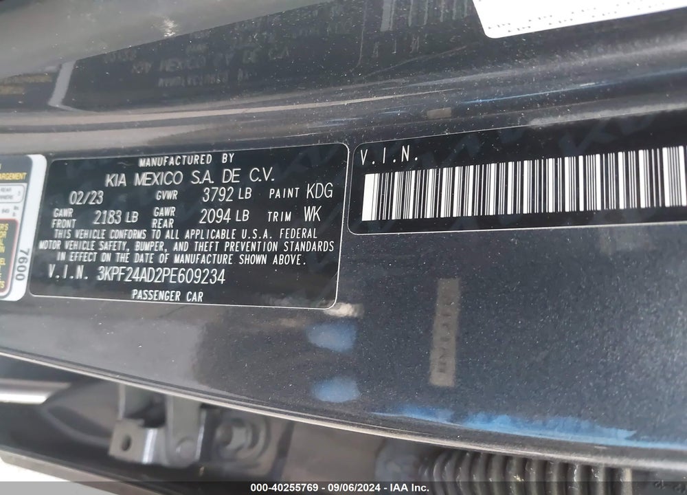 2023 KIA FORTE LX VIN: 3KPF24AD2PE609234