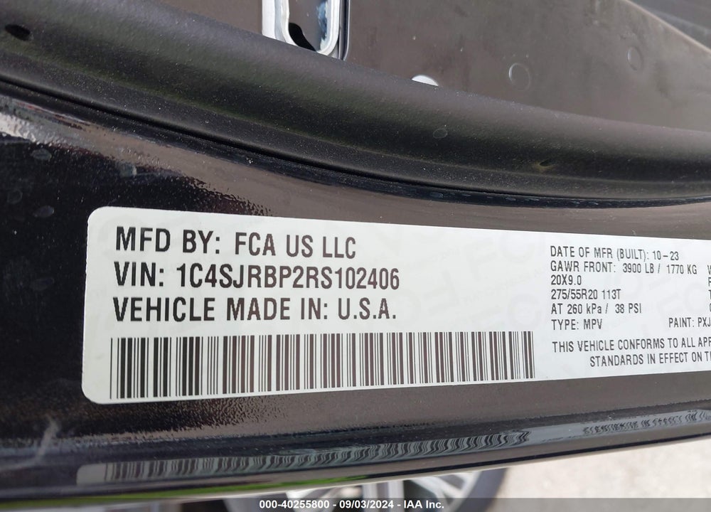 2024 JEEP WAGONEER L SERIES II 4X2 VIN: 1C4SJRBP2RS102406
