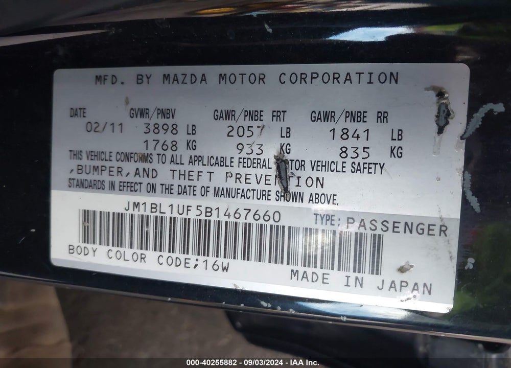 2011 MAZDA 3 I SPORT VIN: JM1BL1UF5B1467660