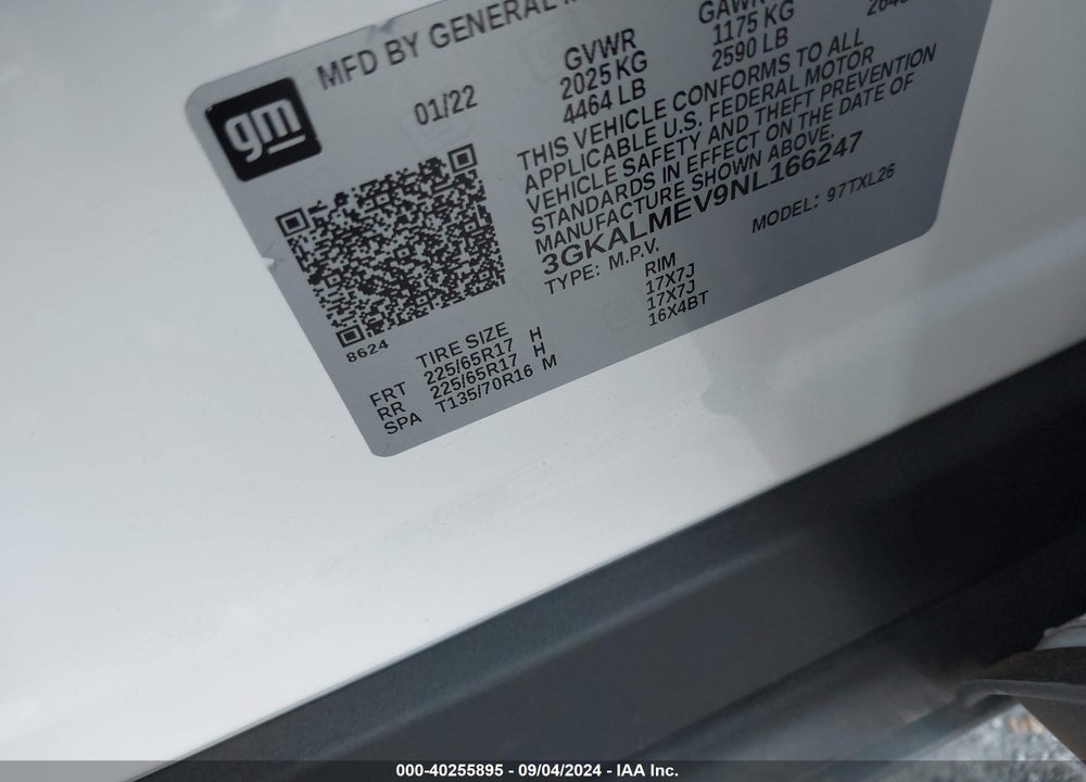 2022 GMC TERRAIN FWD SLE VIN: 3GKALMEV9NL166247