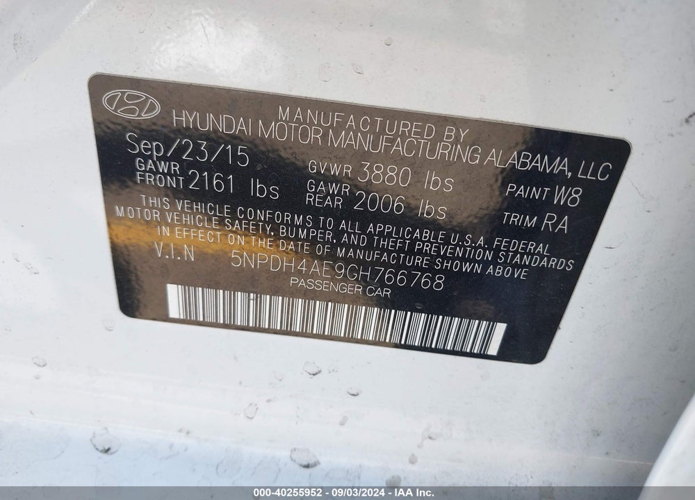 2016 HYUNDAI ELANTRA SE VIN: 5NPDH4AE9GH766768