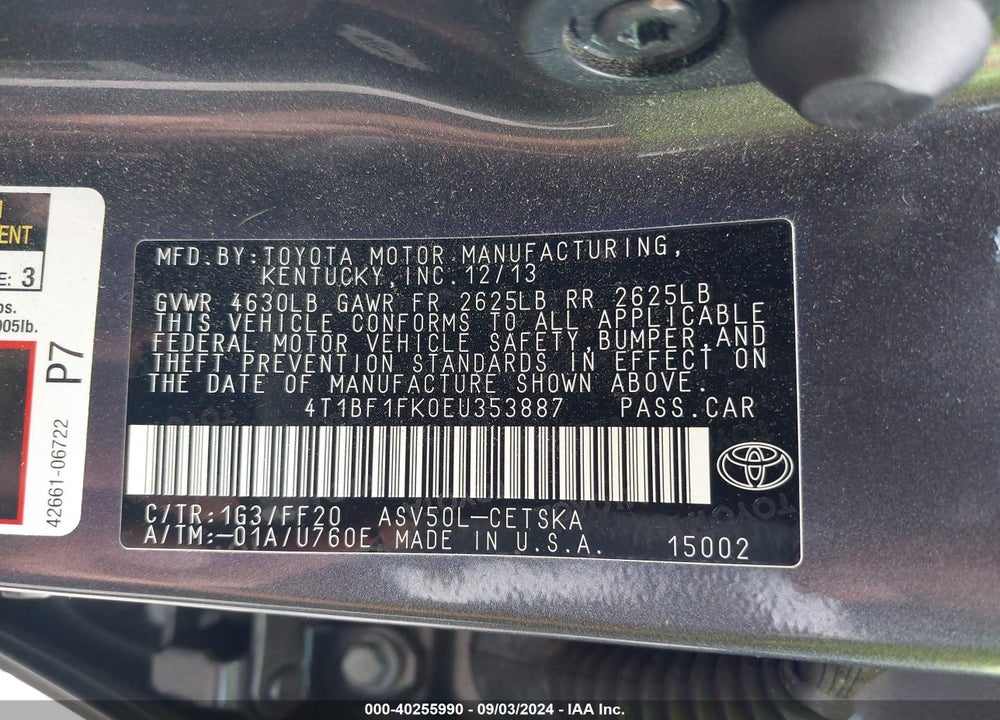 2014 TOYOTA CAMRY SE VIN: 4T1BF1FK0EU353887