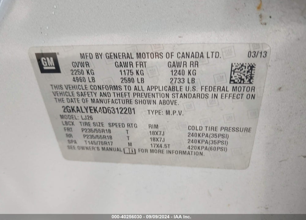2013 GMC TERRAIN DENALI VIN: 2GKALYEK4D6312201