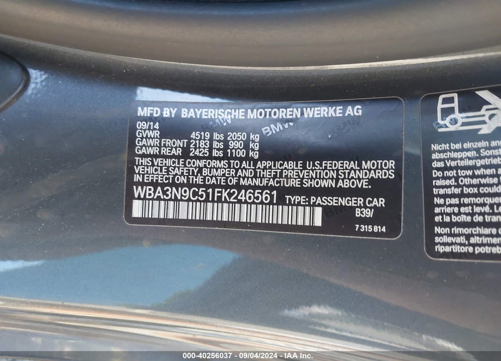 2015 BMW 428 VIN: WBA3N9C51FK246561