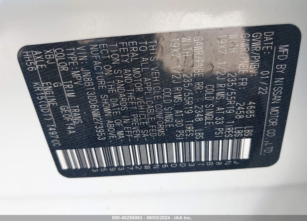 2022 NISSAN ROGUE VIN: JN8BT3DD6NW273953
