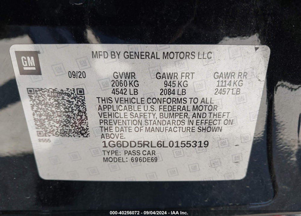 2020 CADILLAC CT4 V-SERIES VIN: 1G6DD5RL6L0155319