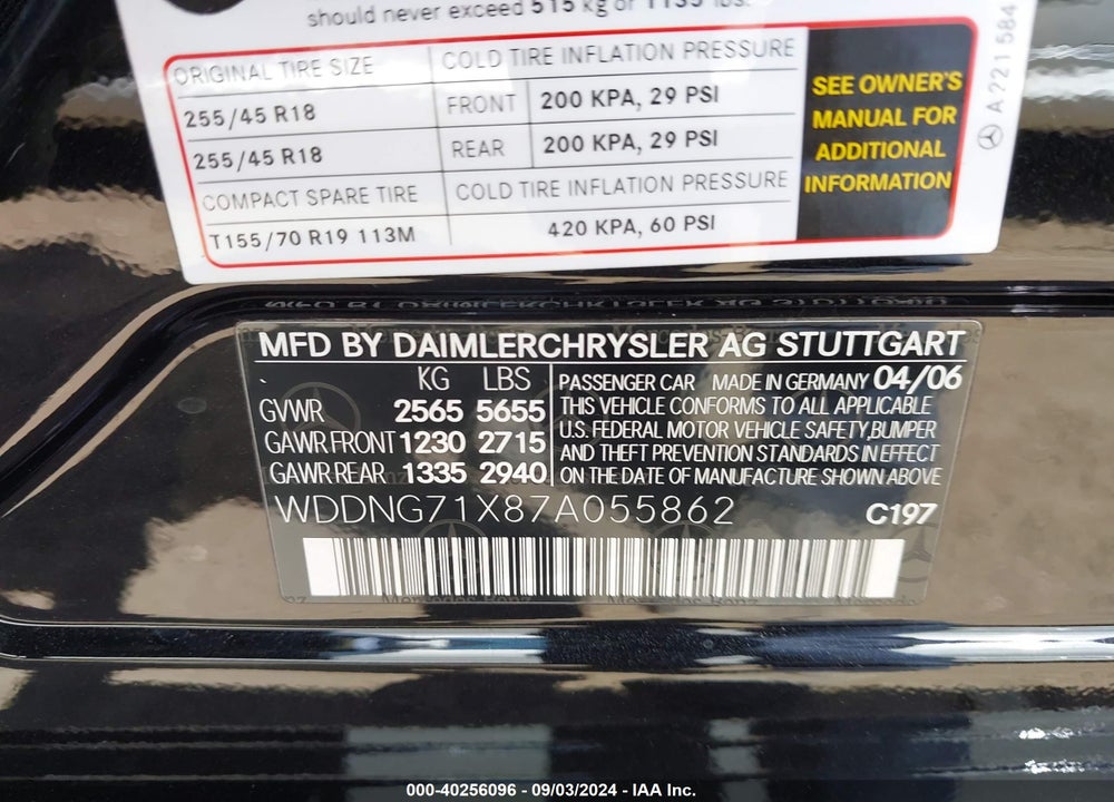 2007 MERCEDES-BENZ S 550 VIN: WDDNG71X87A055862