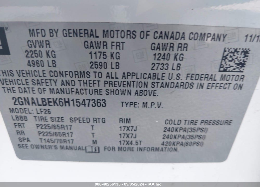 2017 CHEVROLET EQUINOX LS VIN: 2GNALBEK6H1547363