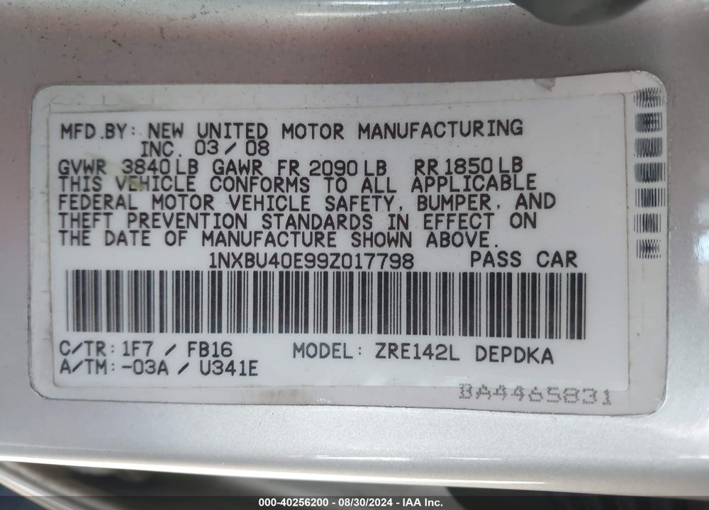 2009 TOYOTA COROLLA LE VIN: 1NXBU40E99Z017798