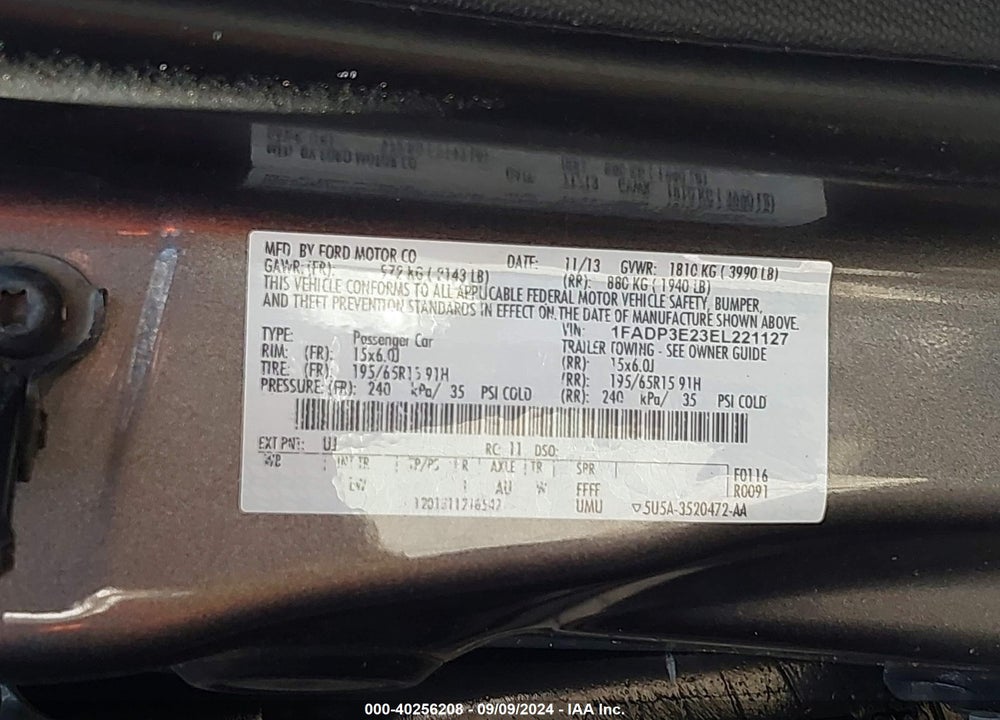 2014 FORD FOCUS S VIN: 1FADP3E23EL221127