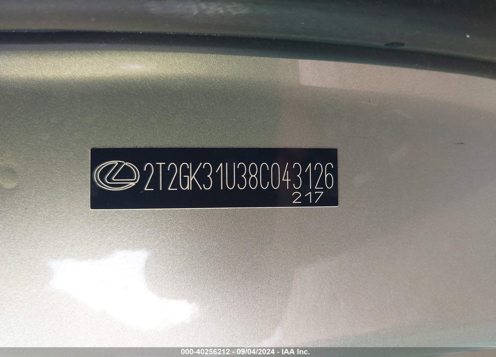 2008 LEXUS RX 350 VIN: 2T2GK31U38C043126