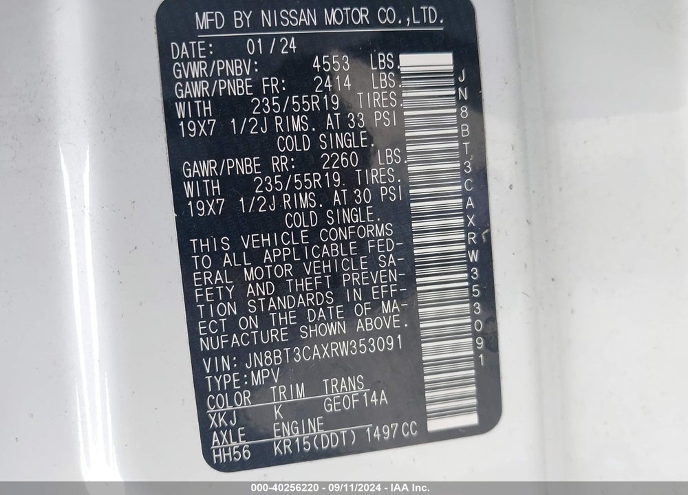 2024 NISSAN ROGUE SL FWD VIN: JN8BT3CAXRW353091