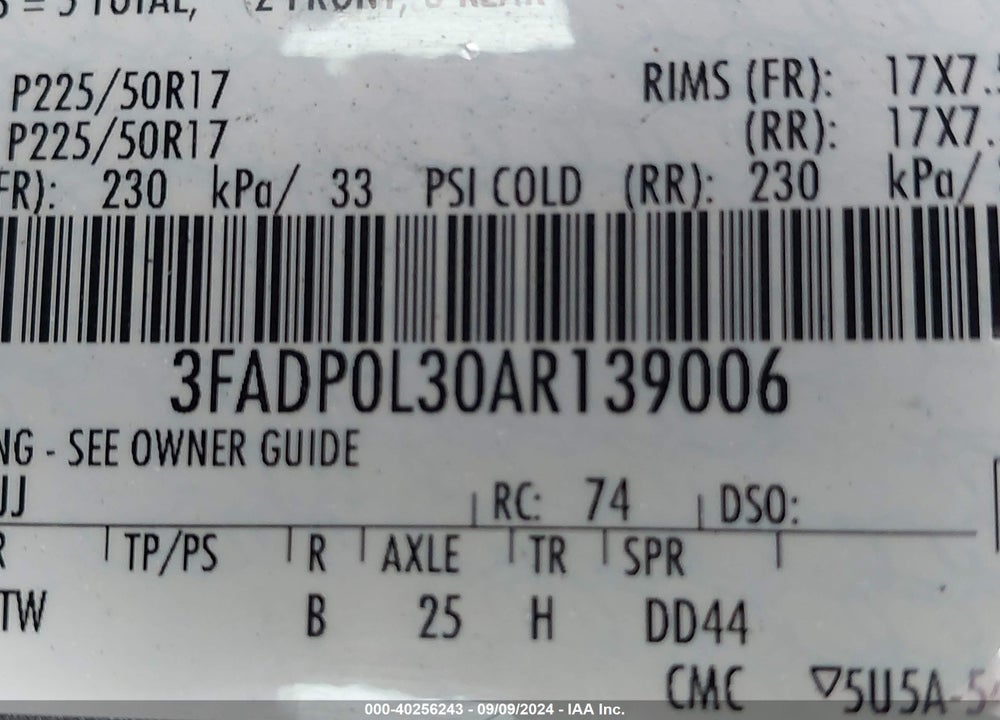 2010 FORD FUSION HYBRID VIN: 3FADP0L30AR139006