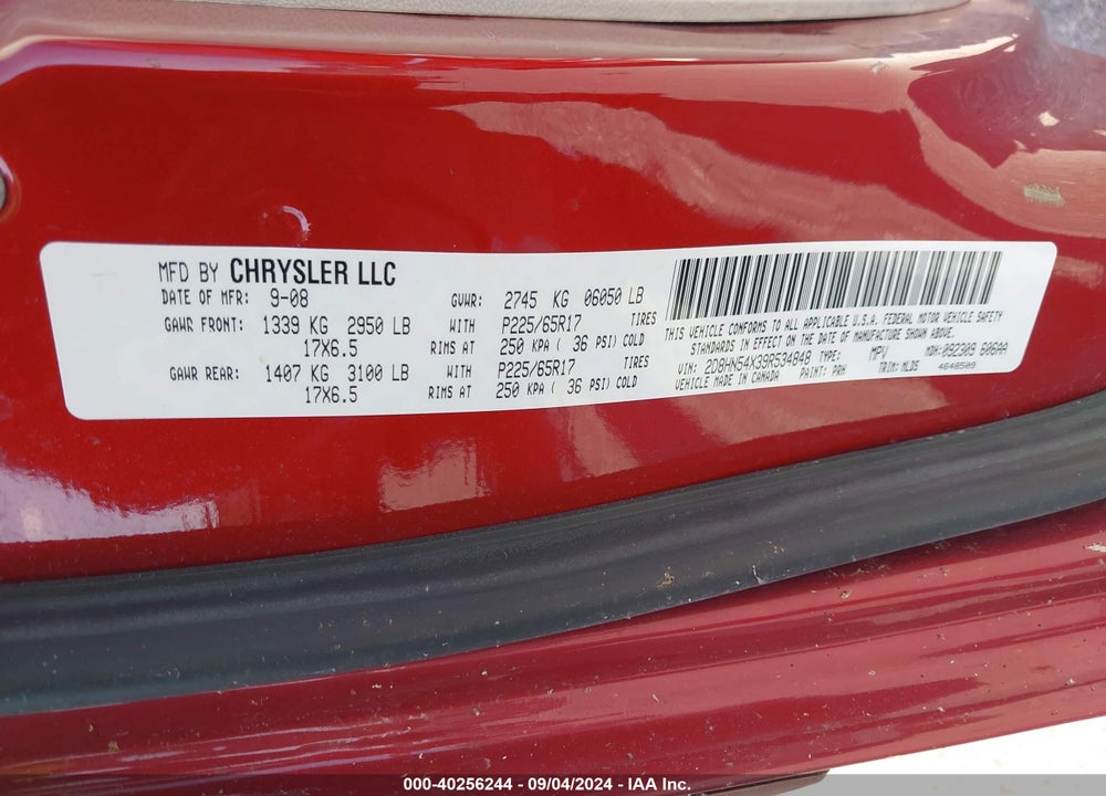 2009 DODGE GRAND CARAVAN SXT VIN: 2D8HN54X39R534848