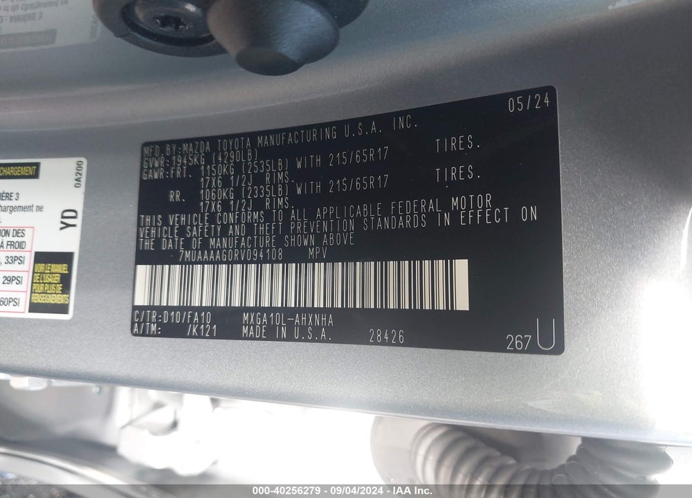 2024 TOYOTA COROLLA CROSS L VIN: 7MUAAAAG0RV094108