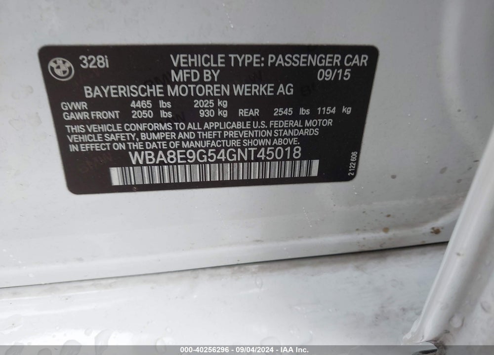 2016 BMW 328I VIN: WBA8E9G54GNT45018