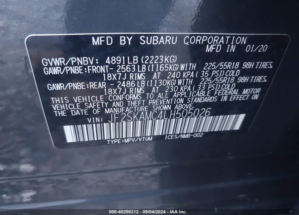 2020 SUBARU FORESTER SPORT VIN: JF2SKAMC4LH505026