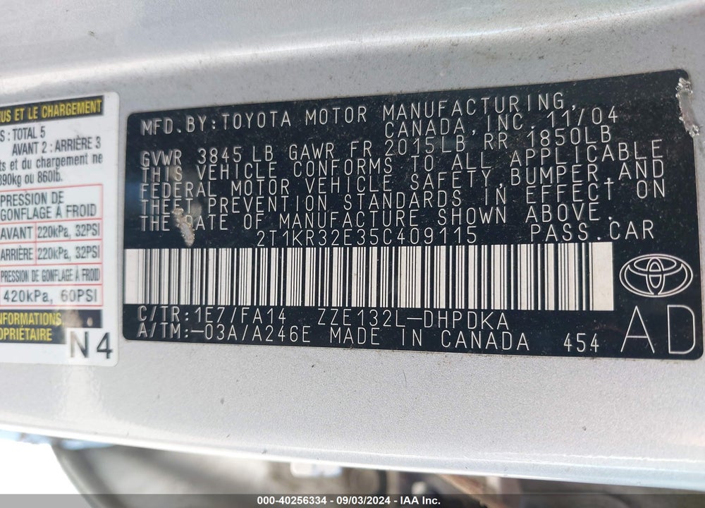 2005 TOYOTA MATRIX VIN: 2T1KR32E35C409115