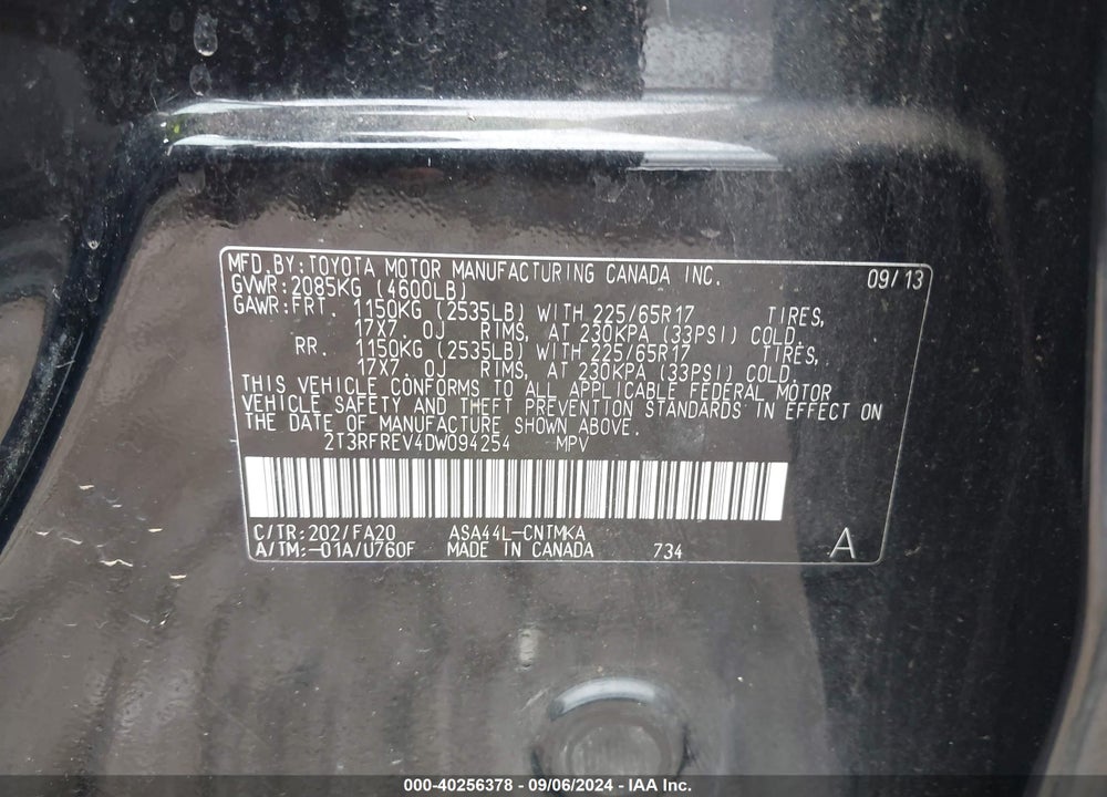 2013 TOYOTA RAV4 XLE VIN: 2T3RFREV4DW094254