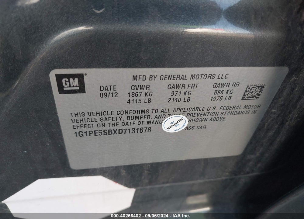 2013 CHEVROLET CRUZE 2LT AUTO VIN: 1G1PE5SBXD7131678