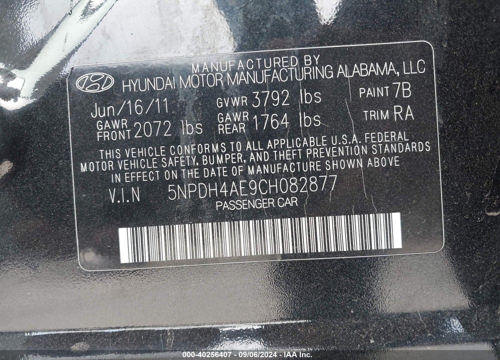 2012 HYUNDAI ELANTRA GLS VIN: 5NPDH4AE9CH082877