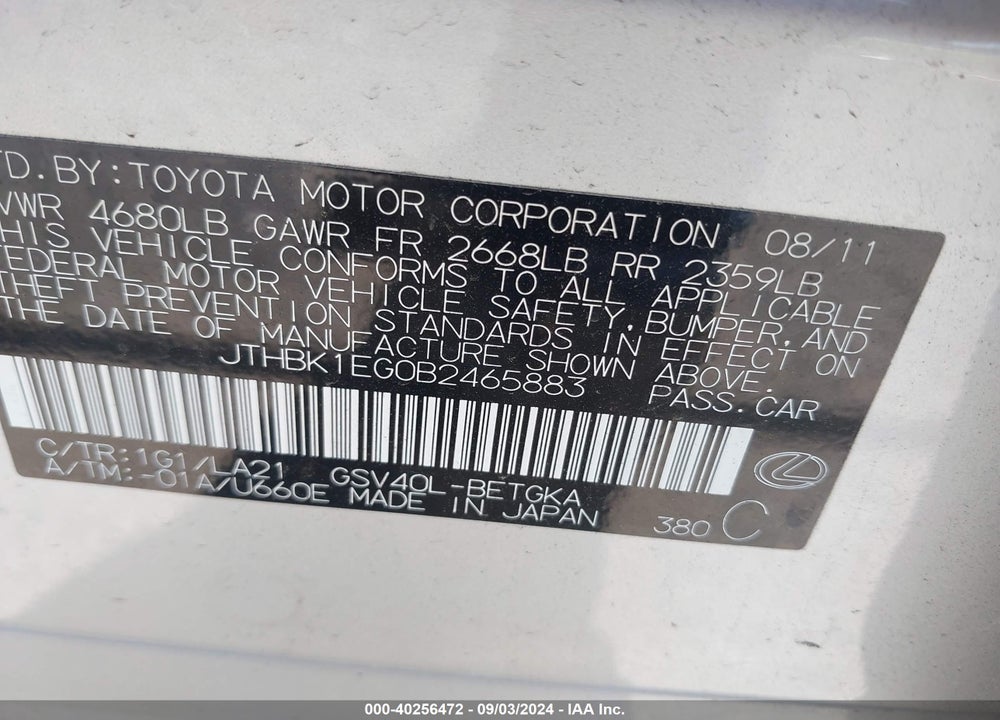 2011 LEXUS ES 350 VIN: JTHBK1EG0B2465883