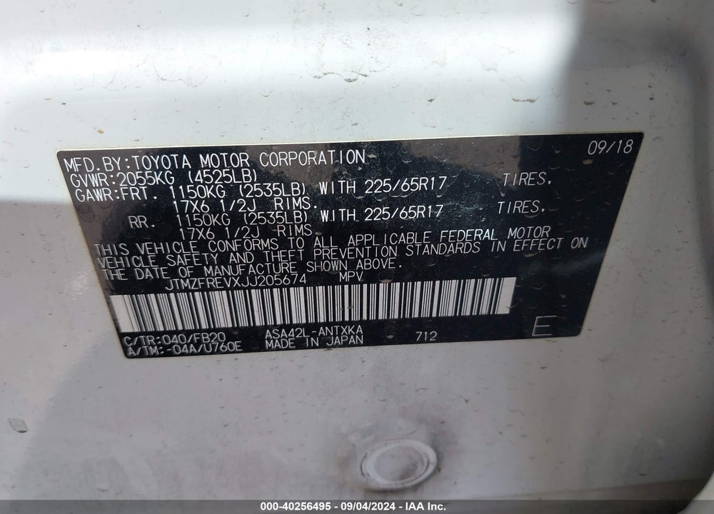 2018 TOYOTA RAV4 LE VIN: JTMZFREVXJJ205674