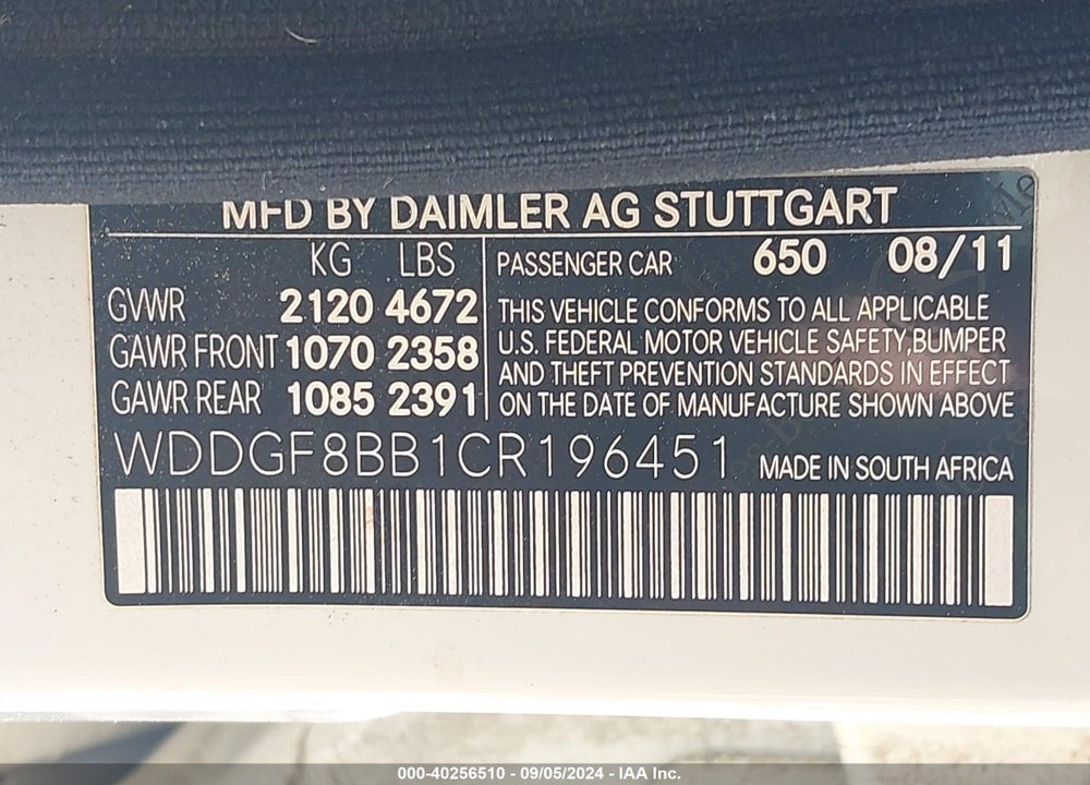 2012 MERCEDES-BENZ C 300 LUXURY 4MATIC/SPORT 4MATIC VIN: WDDGF8BB1CR196451