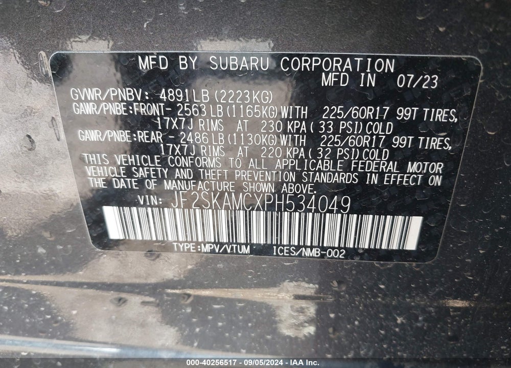 2023 SUBARU FORESTER VIN: JF2SKAMCXPH534049