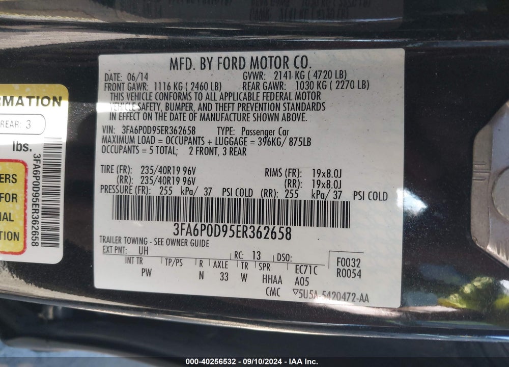 2014 FORD FUSION TITANIUM VIN: 3FA6P0D95ER362658