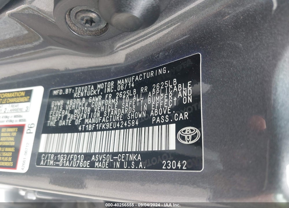 2014 TOYOTA CAMRY LE VIN: 4T1BF1FK9EU424584
