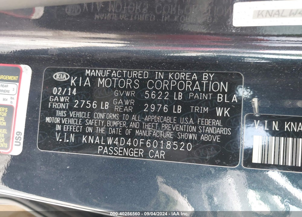 2015 KIA K900 LUXURY VIN: KNALW4D40F6018520