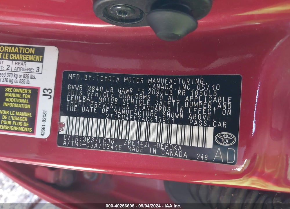 2010 TOYOTA COROLLA LE VIN: 2T1BU4EE7AC413811