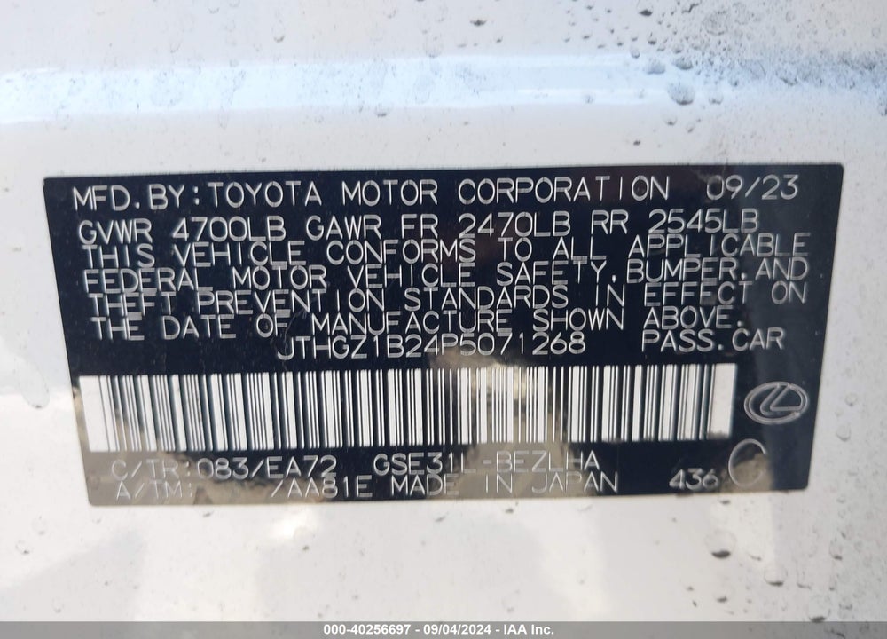 2023 LEXUS IS 350 F-SPORT VIN: JTHGZ1B24P5071268