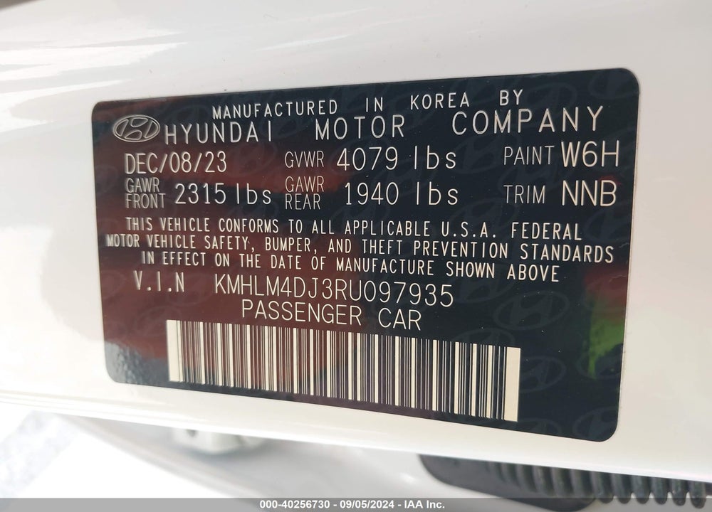 2024 HYUNDAI ELANTRA HYBRID BLUE VIN: KMHLM4DJ3RU097935