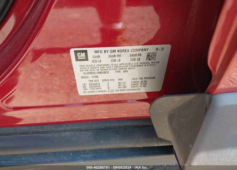 2021 BUICK ENCORE GX FWD SELECT VIN: KL4MMDSL1MB048633