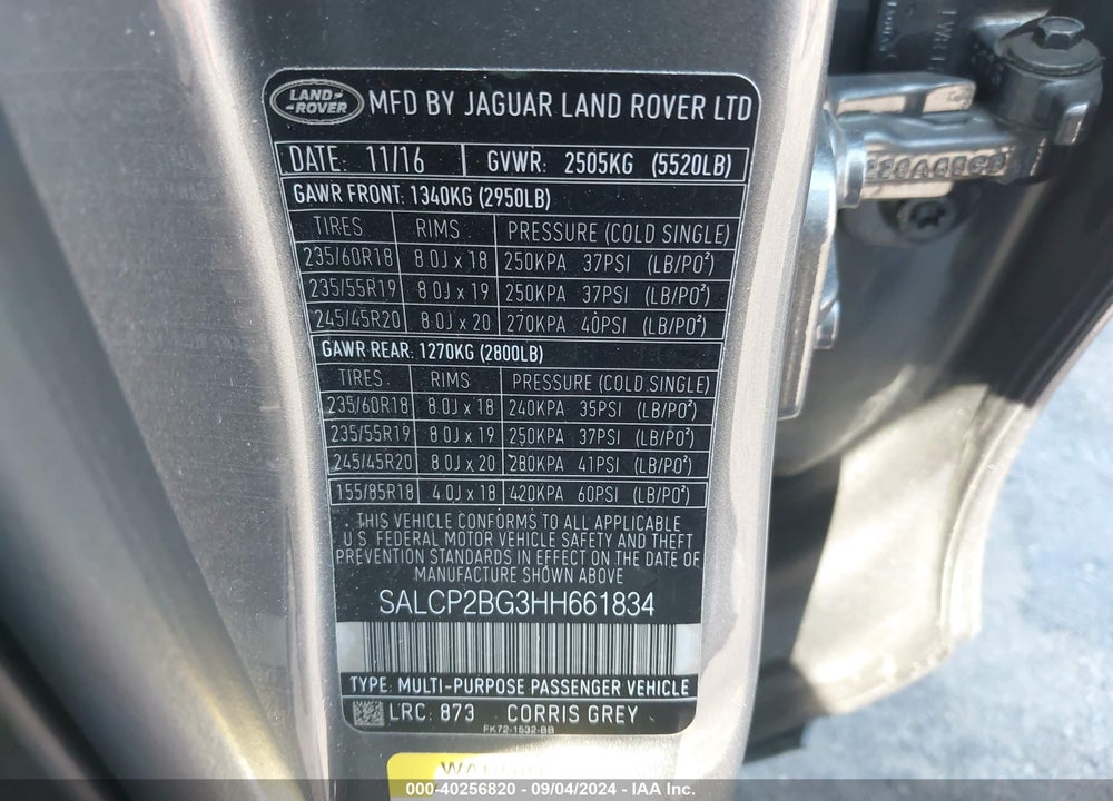 2017 LAND ROVER DISCOVERY SPORT SE VIN: SALCP2BG3HH661834
