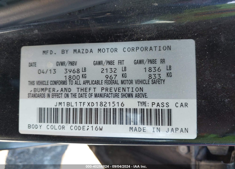 2013 MAZDA 3 I SV VIN: JM1BL1TFXD1821516