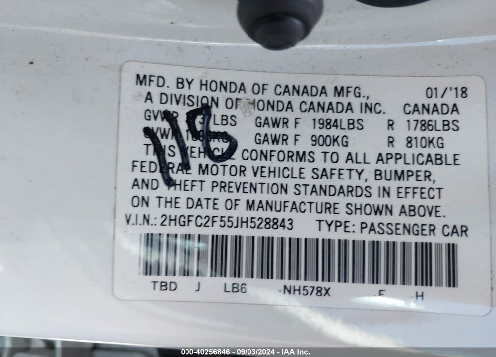 2018 HONDA CIVIC LX VIN: 2HGFC2F55JH528843