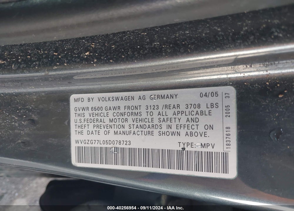 2005 VOLKSWAGEN TOUAREG V6 VIN: WVGZG77L05D078723