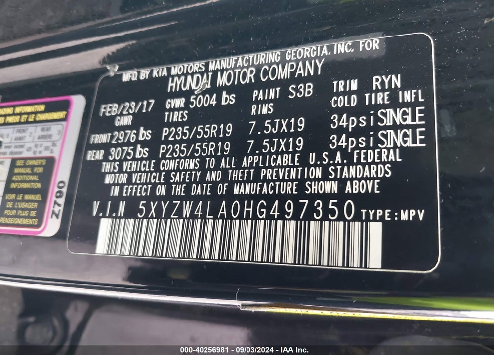 2017 HYUNDAI SANTA FE SPORT 2.0T ULTIMATE VIN: 5XYZW4LA0HG497350