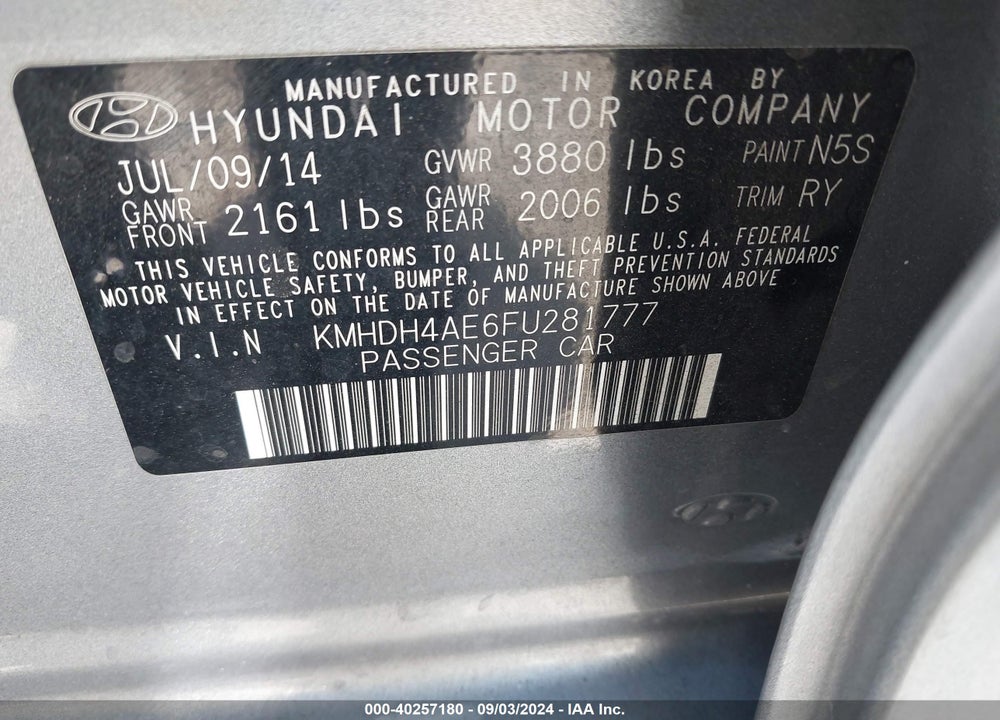 2015 HYUNDAI ELANTRA SE VIN: KMHDH4AE6FU281777