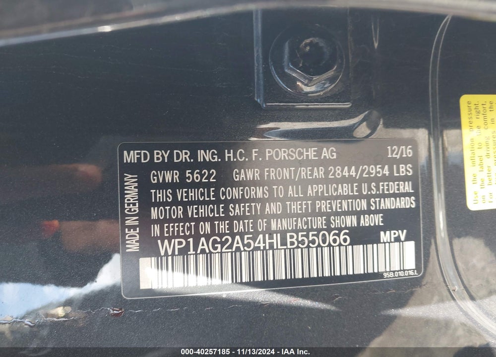 2017 PORSCHE MACAN GTS VIN: WP1AG2A54HLB55066